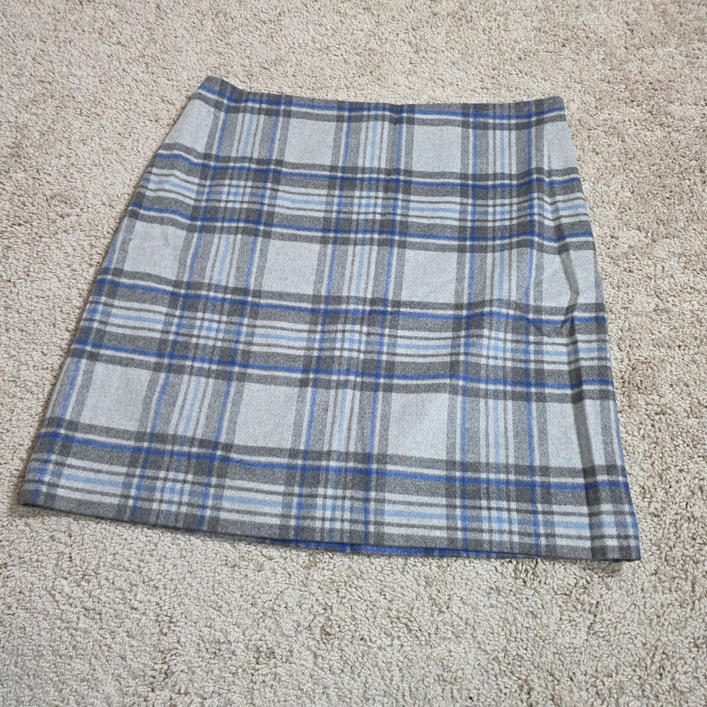 Talbots Skirt Womens 14 Blue& Gray Woolen Plaid   Zip Lined Pencil Straight($99)